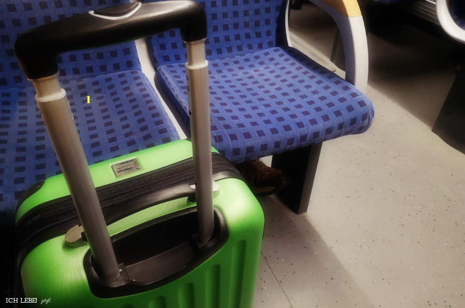 Grüner Koffer im Zug