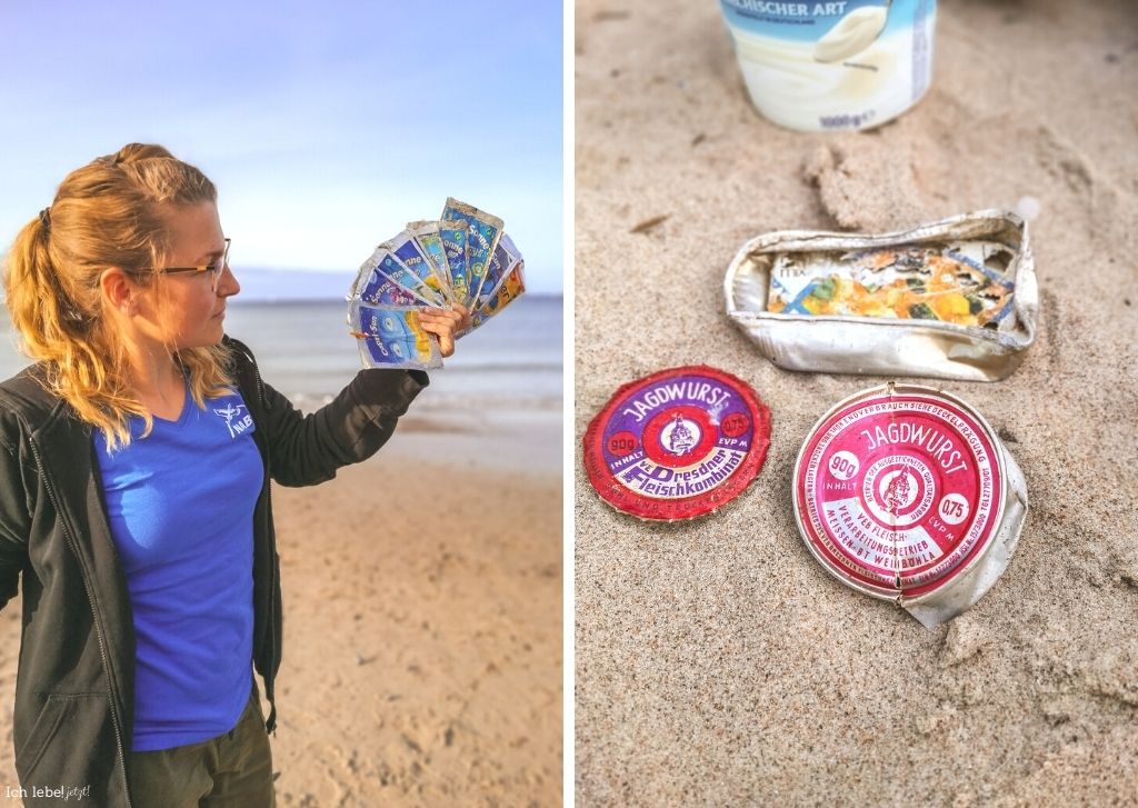 Rebecca Kain vom Naturschutzbund (NABU) Mittleres Mecklenburg zeigt verschiedene Verwesungsstadien von Plastikmüll.